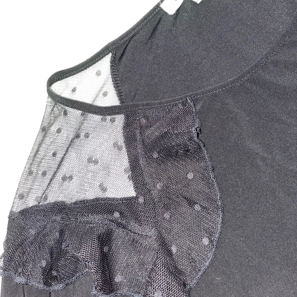 Emma & Olive Elegant Black Sheer Sleeve Top - Picture 5 of 7